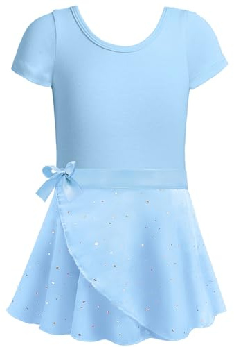 Tuta da balletto per ragazze con gonna staccabile a volant, elegante vestito da balletto per giovani ballerine, Azzurro, 2-3 Anni