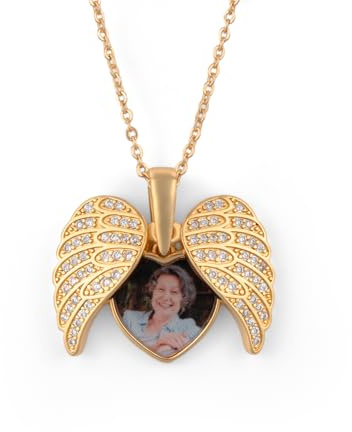 Cadeau Plus Collier Personnalisé - Aile d’ange Avec Photo - Collier Personnalisé Photo, Colliers Mamie, Colliers Coeur, Bijoux Personnalisée Femme, Pendentif Personnalisable (Modèle #2)
