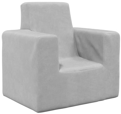 Sofá infantil gris claro de felpa suave con funda extraíble, 52 x 39 x 50 cm, relleno de espuma, fácil de limpiar, ideal para habitación infantil, cómodo para jugar y relajarse