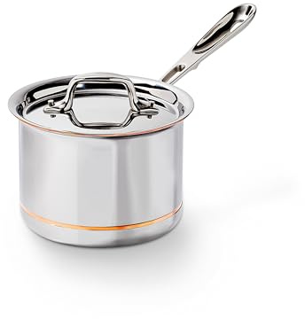 All-Clad 6202SS Euro Copper-Core Saucepan with Lid 15.2 cm, 1.9 L, Suitable for Induction Cookers, Stainless Steel