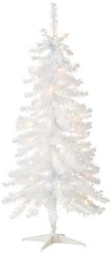 National Tree Company 4 ft Pre-Lit Mini Artificial Christmas Tree, White Iridescent Tinsel, 70 Clear Lights, 110 Tips, Includes Stand