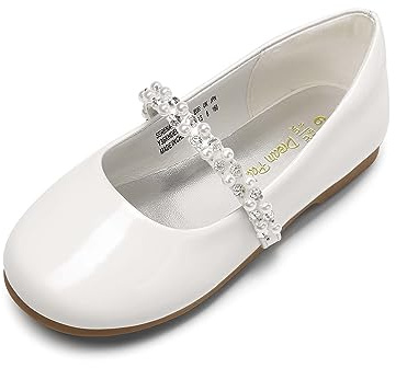 DREAM PAIRS Toddler Girls Mary Jane Ballerina Dress Flats Pearl Strap Slip on Shoes,Size 8 Toddler,White/Pat,SERENA-100-KIDS