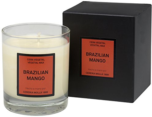 Cerería Mollá Santiago - Vela en Vaso de Cristal, Cera Vegetal, Aroma a Brazilian Mango