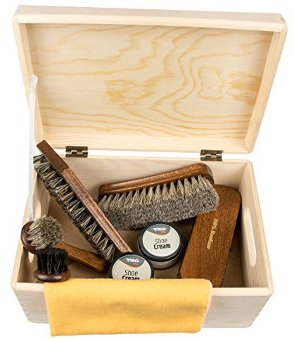 Langlauf Schuhbedarf set d'entretien des chaussures -Milano- Premium 100% Crin de cheval Brosses et TRG chaussure Crème Professionnel chaussure Brillant Kit - FSC 100%