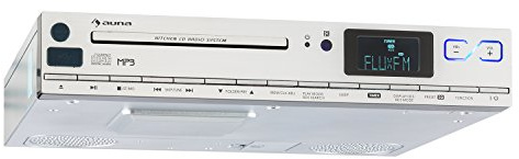 auna KCD-20 - Radio de Cocina, Radio para Mueble, Aspecto de Aluminio, Radio FM, RDS, Memoria 20 emisoras, Puerto USB Compatible con MP3, AUX, Alarma, Mando a Distancia, Plateado