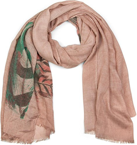 styleBREAKER sciarpa con stampa a piume in stile bohemien, foulard a frange, donna 01017066, colore:Rosa antico