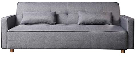 CONCEPT USINE - Canapé Droit Moderne Scandinave Convertible 3 Places Copenhague en Tissu Gris avec Accoudoirs + 2 Coussins d'Appoint | Dossier & Assise Déhoussables - Largeur 213 cm