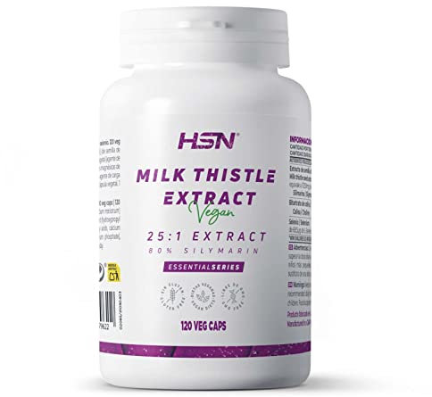 Cardo Mariano 450 MG - Silybum marianum - de HSN | 120 Cápsulas Vegetales con 80% Silimarina | Extracto Semilla 25x Veces Más Concentrado | No-GMO, Vegano, Sin Gluten