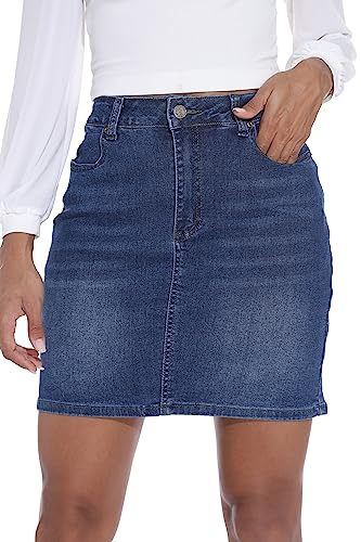 GUANYY Minijupe en Jean pour Femme, Coupe ajustée, décontractée, Extensible, Taille Haute, Bleu, Taille M