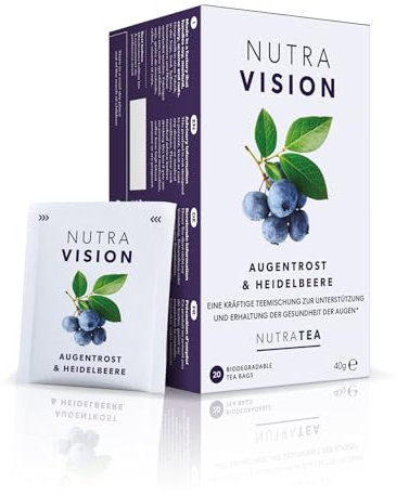 NutraVision - Thé de soutien pour les yeux | Thé contre la fatigue oculaire - Supplément pour la santé oculaire - 20 Sachets de thé enveloppés - par NutraTea - Tisane