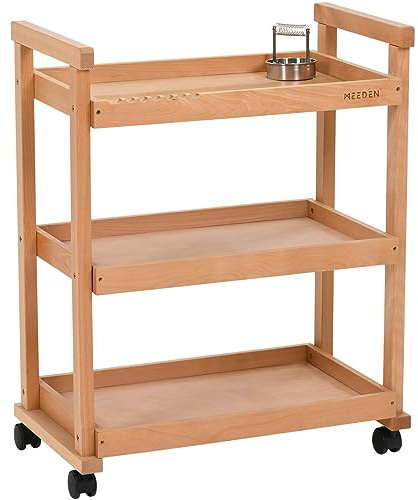 MEEDEN Kunstwagen Speicherorganisator, 3-stöckiger Rollbarer Studiowagen mit Lenkrollen, Multifunktionales Lagerregal mit Rädern, Wagen für Kunstbedarf im Klassenzimmer aus Massiver Buchenholz