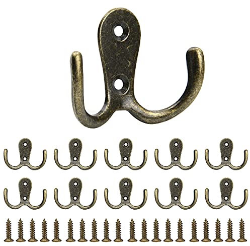 Tslinc 10er Set Kleiderhaken Vintage, Massive Antik Doppel-Haken, Retro Haken Wand Metall Huthaken Mantelhaken für Garderobenhaken Küche Schrank Badezimmer (Vintage Bronze)