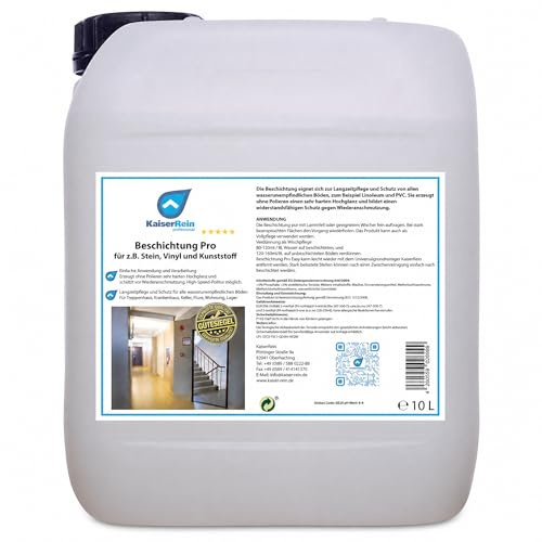 KaiserRein Bodenbeschichtung Beschichtung Pro Easy, Bodenversiegelung für wasserunempfindliche Böden, Hochglanz ohne Polieren, für Vinyl, PVC, Linoleum, Stein & Kunststoff, 10 L