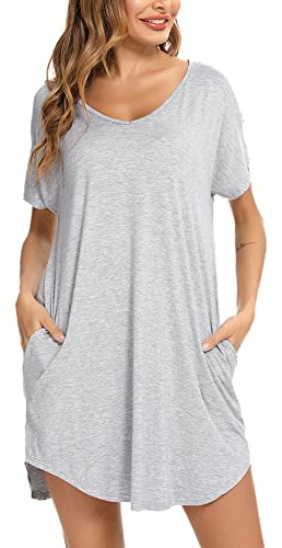 Aseniza Camicia da Notte Donna Maniche Corte Vestito Cotone Estivo Casual da Donna con Scollo a V Pigiama Comodo Ampio Tinta Unita Abbigliamentoda casa S-XXL