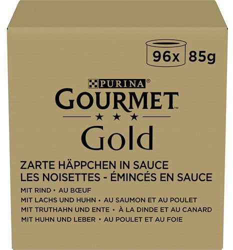 Gourmet Gold Zarte Häppchen in Sauce Katzenfutter nass, Sorten-Mix, 96er Pack (96 x 85g)