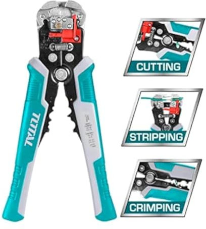 TOTAL - Pelacables Electricista | Automático | Multifunción 3 en 1 | Pela, Corta y Engarza Cables de 0,2 a 6 mm | Alicate de Alta Precisión | Fácil de Usar | Versátil y Durable
