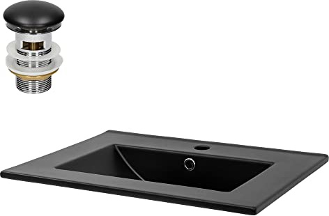 ML-Design Lavabo da Incasso in Ceramica Nero Opaco Rettangolare 615x175x470 mm Lavandino Moderno Lavamani con Foro di Scarico Troppopieno Piletta Sanitari Lavello Elegante per Bagno WC Ospiti Toilette