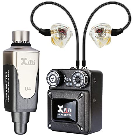 Xvive U4T9 - Set Sistema In Ear Monitor Wireless e Auricolari con Trasmettitore/Ricevitore, Trasmissione in Banda 2,4Ghz - 5 Ore di Autonomia, Cavo USB Doppio Ricarica e Adattatore XLR/Jack TS Inclusi
