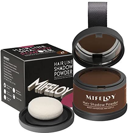 MIFELOY Haaransatz Puder mit Spiegel Schwamm, Dunkelbraun Unsichtbares Ansatzpuder, Soforteffekt Concealer zur Haarverdichtung für Frauen Männer, Wasserfestes Haar Make-up zum Ansatz kaschieren