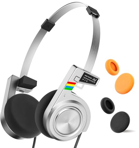 iKF R3 Bluetooth Retro On Ear Auriculares Inalámbricos Deep Bass con Modo Multipunto, hasta 60 Horas de Tiempo de reproducción, Auriculares Desmontables, conexión de Dos Dispositivos para