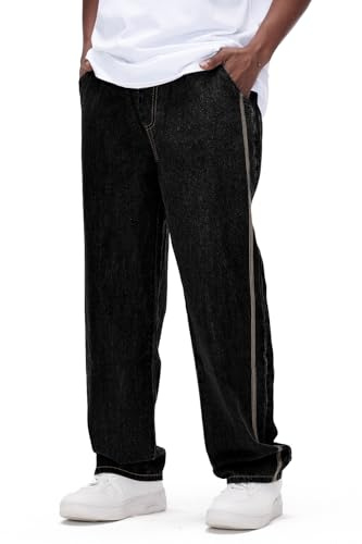 GINGTTO Jeans Baggy da Uomo Larghi Denim Gamba Larga Pantaloni Loose Fit Uomini Ampia vestibilità Nero 32