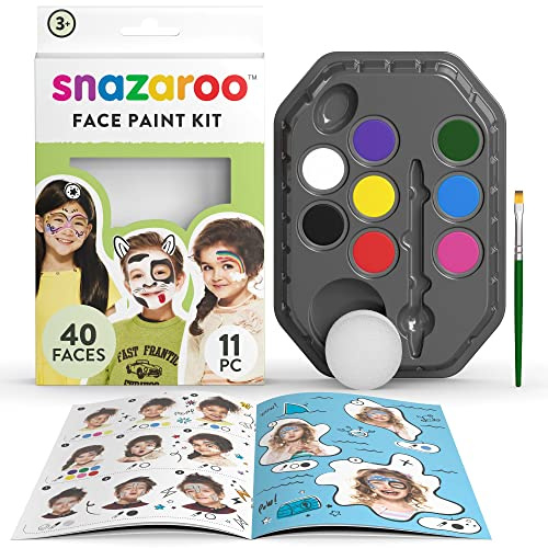 Snazaroo 1180136 sminkset regnbåge – 8 vattenbaserade ansikts- och kroppsfärger med svamp, borste och instruktioner