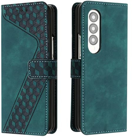 JayModCase Case for Samsung Galaxy Z Fold 3 with Screen Protector, Flip Wallet PU for Galaxy Z Fold 3 cover [Card Holder] [Magnetic Closure] [Kickstand] 360 Shockproof Protective Case - Green