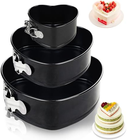 Molde antiadherente para tartas de queso de 10 cm + 17,8 cm + 22,8 cm, molde desmontable para tartas con forma de corazón a prueba de fugas, moldes de cierre de liberación rápida para pastel de