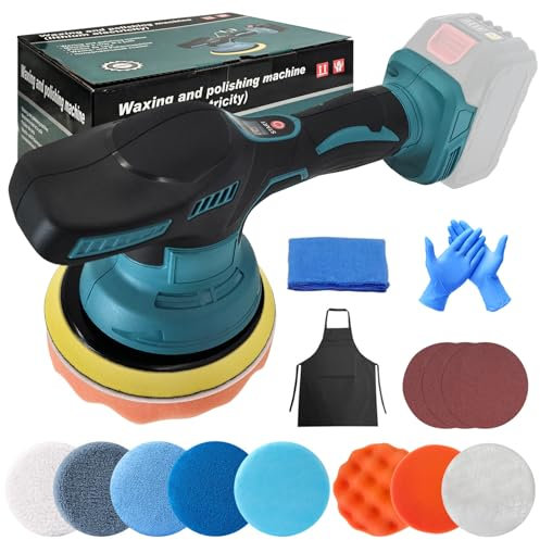 Akku Poliermaschine, Auto Poliermaschinen Kompatibel mit Makita 18V, 8 Variable Geschwindigkeit, 6 Zoll Kabellos Polierer Set zum Entfernen von Polieren, Schleifen (Ohne Akku)