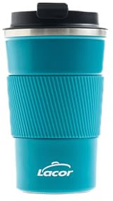 Lacor - 63134 - Vaso Termo Ocean, Doble Pared, BPA Free, 100% Hermético, Banda Antideslizante, Ideal para Bebidas Calientes y Frías, Ácero Inoxidable, 350 ml, Azul