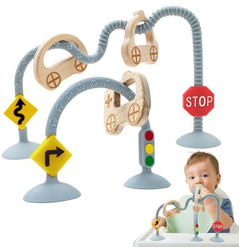 Jouet en Silicone de Qualité Alimentaire à Ventouse pour Chaise Haute, Jouet d’Éveil Sensoriel pour Bébé 6 7 8 9 12 Mois, Jouet de Table Éducatif pour le Développement, Cadeau de Naissance, Azur