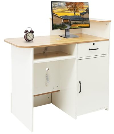 YyanLAK Comptoir de réception, 100 x 50 x 100 cm, comptoir de réception moderne, bureau avant de réception, table de réception commerciale pour restaurants, épiceries, salons de beauté