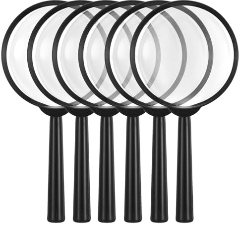 6 Pcs Mini Magnifying Glass for Young People, 5X Colorful Magnifier Plastic Hand Lens for Reading Researching Party Favors Educational Tools(Black)