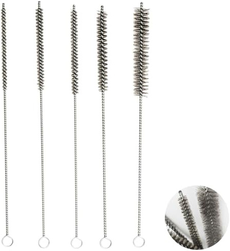 Set di 5 spazzole metalliche in acciaio inossidabile, spazzola rotonda per la pulizia di tubi, fori e cilindri, spazzola metallica per la pulizia di tubi e tubi flessibili (6/8/10/12/15 mm)
