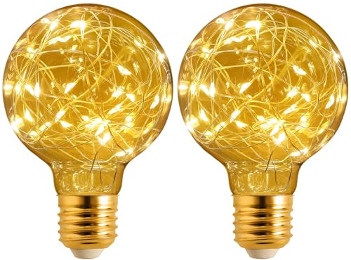 Terafeels 2 Piezas Bombillas LED E27 luz Calida, G80, 2W, 220-240V, 2700K, Cristal ámbar, Bombillas Decorativas