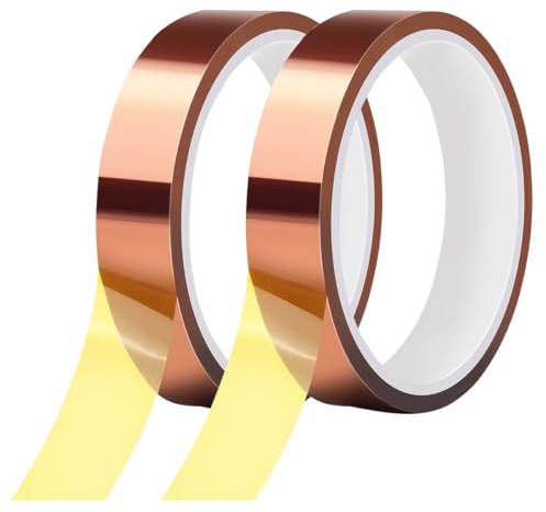 2 Rollos Cinta Adhesiva Kapton, 20 mm X 33 m Cinta de Alta Temperatura Resistentes al Calor, para La Protección de Circuitos Electrónicos, Transferencia Térmica y Aplicaciones a Altas Temperaturas