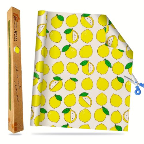 Cuxawamiyo Rollo de Telas de Cera de Abeja 33 × 100 cm, Envoltorio Reutilizable para Alimentos con Estampado de limón, Wraps de Cera de Abeja para Alimentos y Pan