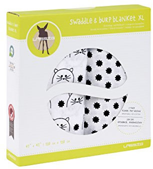 LÄSSIG Baby Puckdecke Spuckdecke Mulltuch Muslin Baumwolle weich 2 Stk. 120 x 120 cm/Swaddle XL Little Chums Cat, schwarz