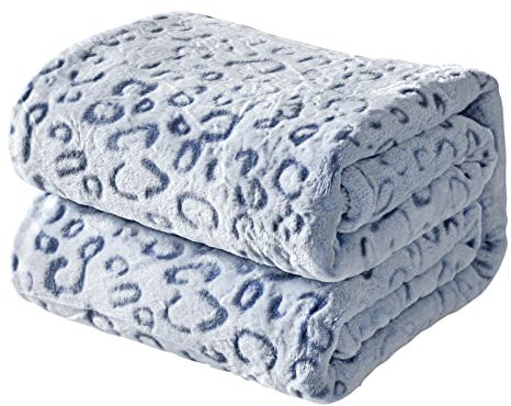 FY FIBER HOUSE Flanell Fleece Decken, extra weiche Flauschige Kuscheldecken, leichte, gemütliche Mikrofaser Sofadecke/Couchdecke für Erwachsene, 150x200cm, Blauer Leopard