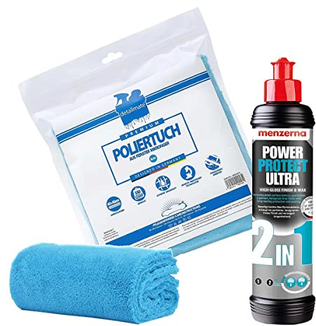detailmate Bilpoleringsset – bilvård: Menzerna lacktätning Power Protect Ultra 2 i 1, 250 ml – bilfärg tätning mikrofiber bil polerduk, 40 x 40 cm, perfekt för polering billack