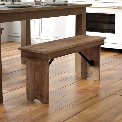 BizChair 40 x 12 Antique Rustic Solid Pine Folding Farm Bench