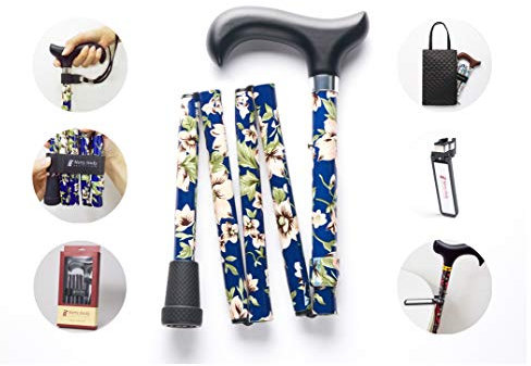 Merry Sticks Faltbarer Verstellbarer Designer Gehstock, Faltstock, Tahiti Blau, Enthält eine praktische Stocktasche und EIN Intelligenter Reflektierender Stockhalter