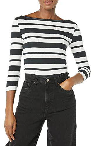 Amazon Essentials Mujer Camiseta de Manga 3/4 y Escote Barco de Corte Estrecho