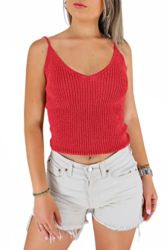 JOPHY & CO. Top Crop in Maglia Donna a Spalla Stretta Scollo V in Cotone Elasticcizato (cod. 1501) (S, Rosso)