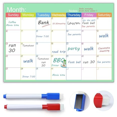Skaaisont Whiteboard Calendar, Reusable A3 Monthly Planner Magnetic with 4 Dry Erase Markers, Magnetic Calendar for Fridge for Adults and Children
