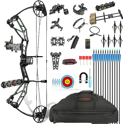 Wolfman Compound Bow Set, 30-70Lbs, CNC Machined, USA Gordon Limb, BCY-X99 String, Draw Length 21-30, IBO 320fps for Archery Hunting Shooting Competition (Black Green)