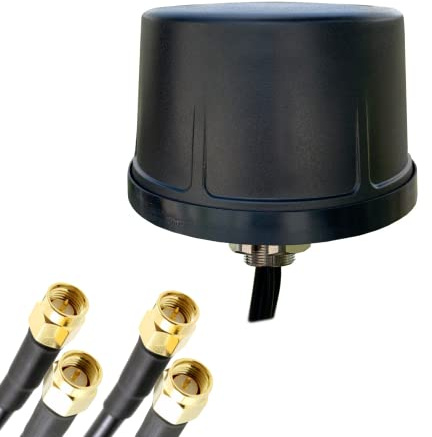 UniteCom Heavy Duty MiMo 4x4 Quad Input 5G 4G Antenna with 5 Meter LMR195 Cables and SMA Male Connectors,4 port, 600MHz - 6000MHz Mobile Cellular Broadband Internet Outdoor External