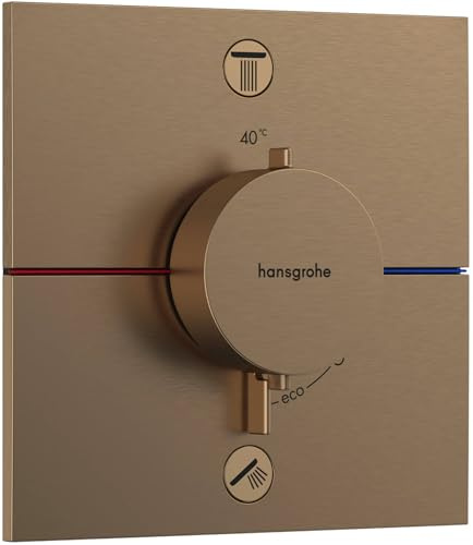 hansgrohe ShowerSelect Comfort E - thermostat conceiled, bathroom tap with safety stop at 40 °C, thermostat square for showers and bath tubs, shower mixer for 2 functions, brushed bronze, 15578140