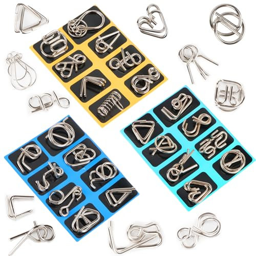 24 Stück Knobelspiele Metall, Metall Puzzle Spielzeug Geduldspiele IQ Spiele Puzzle 3D Brainteaser Metalldraht Knobelspiele Set Mini Geschenk für Erwachsene und Kinder…