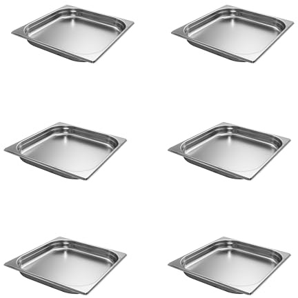 AcMax 6 Stück GN 2/3 Gastronormbehälter GN-Behälter Edelstahl 2,3 Liter Tiefe 40mm Gastronorm